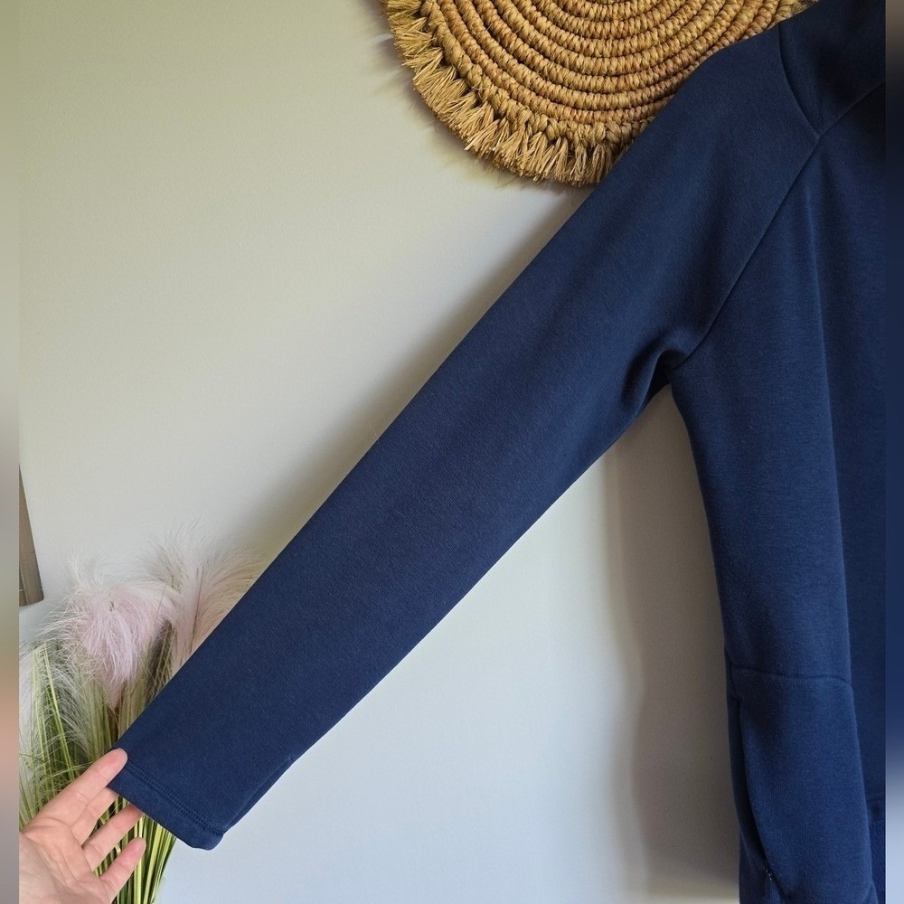 Athleta Cozy Karma Navy Blue Funnel Neck Asymmetrical Pullover Sweatshirt Medium - Picture 6 of 12